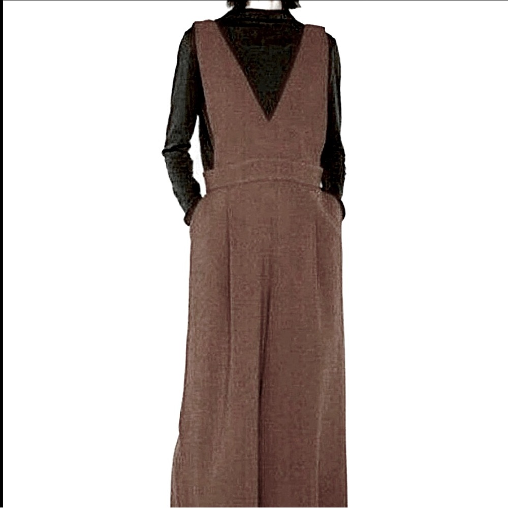 Oak + Fort Deep-V Wide Leg Jumpsuit Green